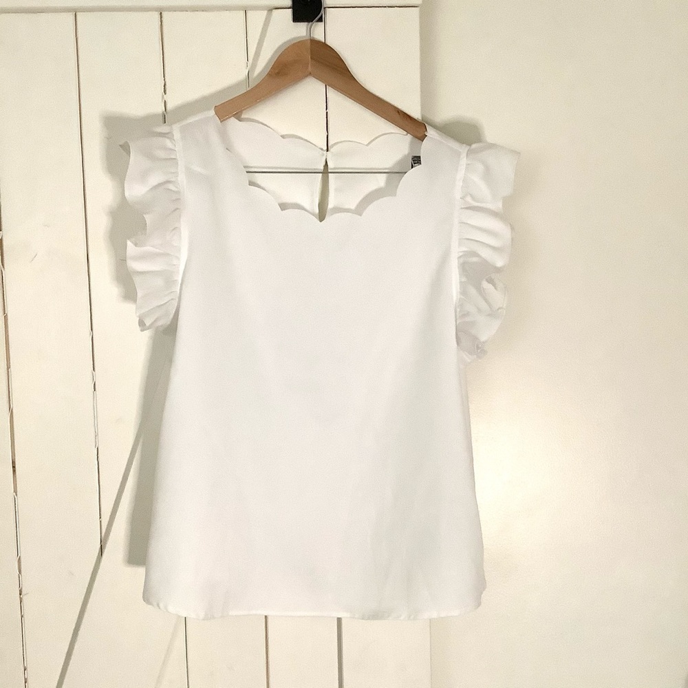 SHEIN white scallop edge ruffle blouse size 1XL